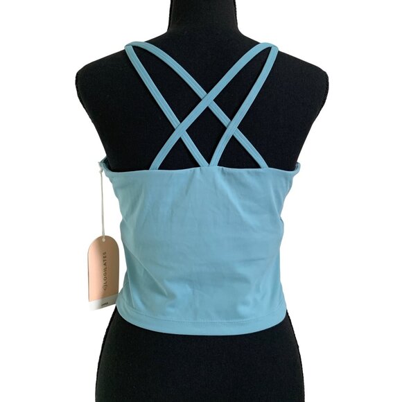 Blogilates Womens Cameo Blue Spaghetti Strap Cropped Tank Top w/ Crisscross Back - Picture 3 of 14